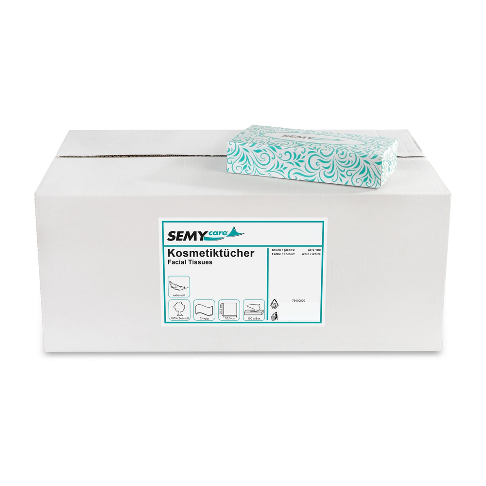 Kosmetikboxen 2-lagig, 100 % Zellstoff, hochweiß je Box 100 Tücher - 40 Boxen