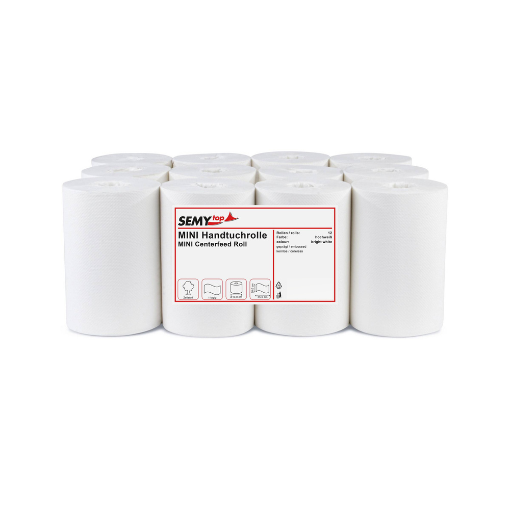 Handtuchrolle MINI KERNLOS, 1-lagig, Zellstoff - 12 Rollen