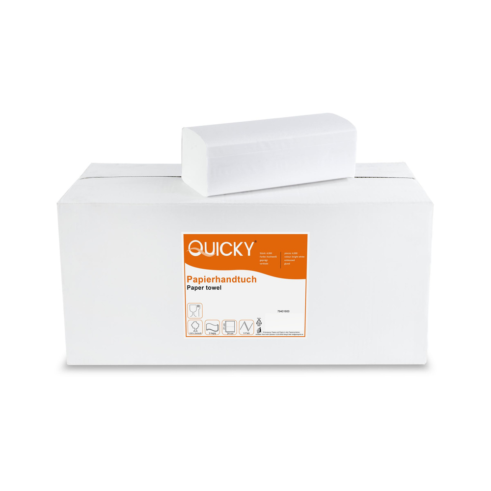 Papierhandtuch, V-Falz, 2-lagig, hochweiß, Zellstoff - 4000 Blatt