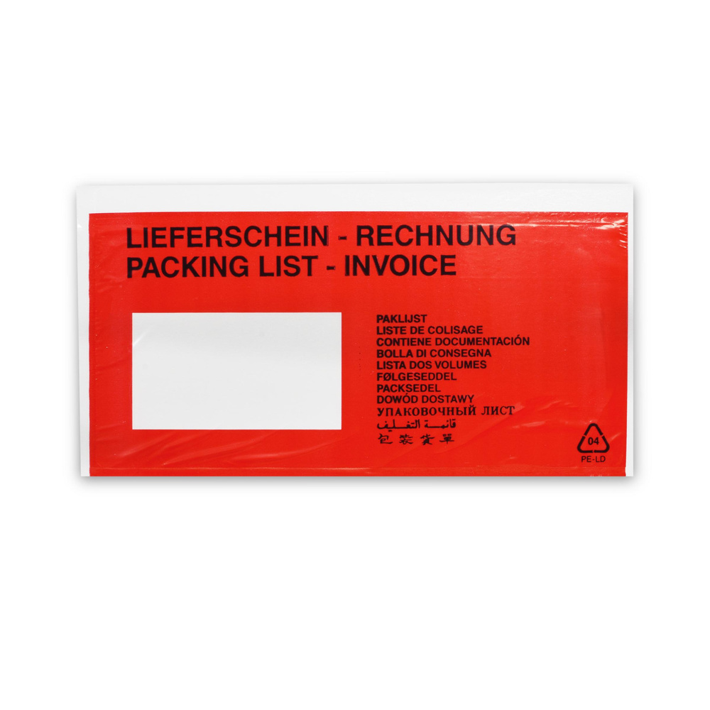Lieferscheintaschen, rot, 240 x 130 mm - 1000 Stück