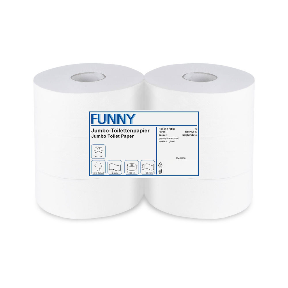 Jumbo-Toilettenpapier, 2-lagig, Zellstoff - 6 Rollen