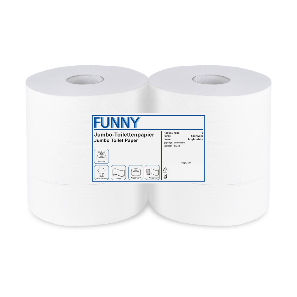 Jumbo-Toilettenpapier, 2-lagig, Zellstoff - 6 Rollen