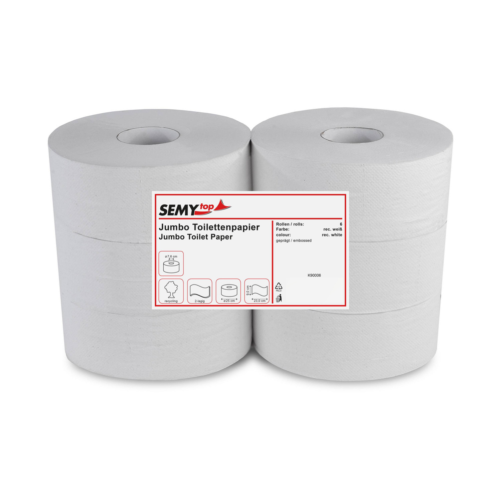 Jumbo-Toilettenpapier, 2-lagig, Recyclingpapier - 6 Rollen