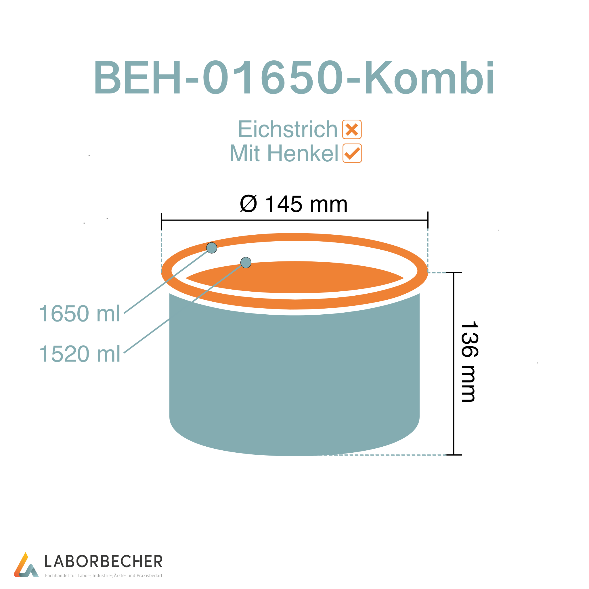 Behälter 1650 ml max., Ø  145 x H 136 mm, PP, mit Deckel, Originalitätsverschluss, Henkel, klar - 800 Stück