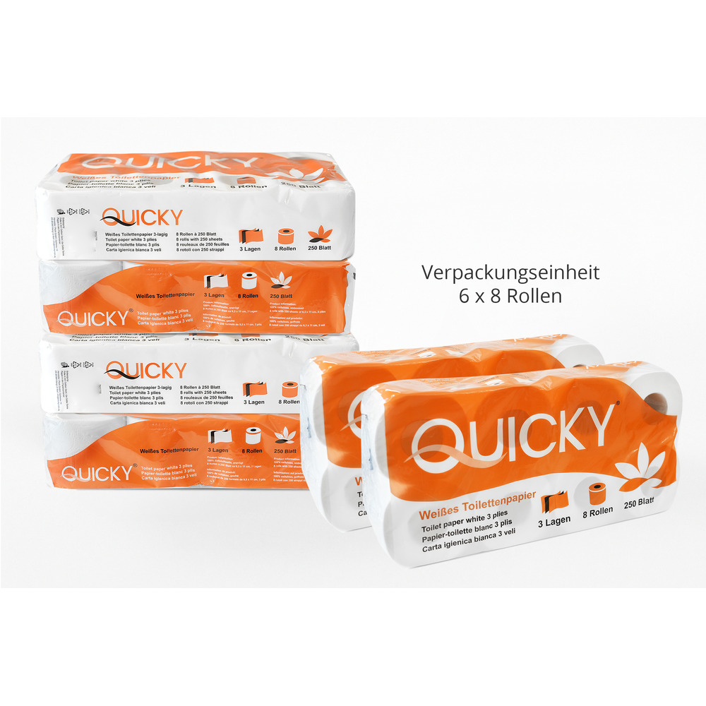 Toilettenpapier 3-lagig, 250 Blatt, Zellstoff - 48 Rollen