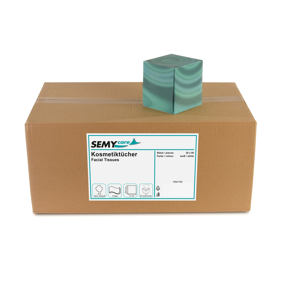 Kosmetikboxen 3-lagig, 100 % Zellstoff, hochweiß je Box 60 Tücher - 30 Boxen