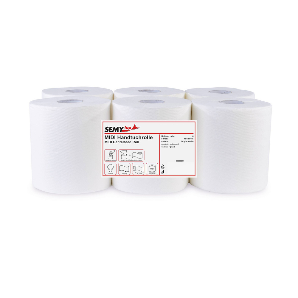 Handtuchrolle MIDI 200 mm, 2-lagig, Zellstoff - 6 Rollen