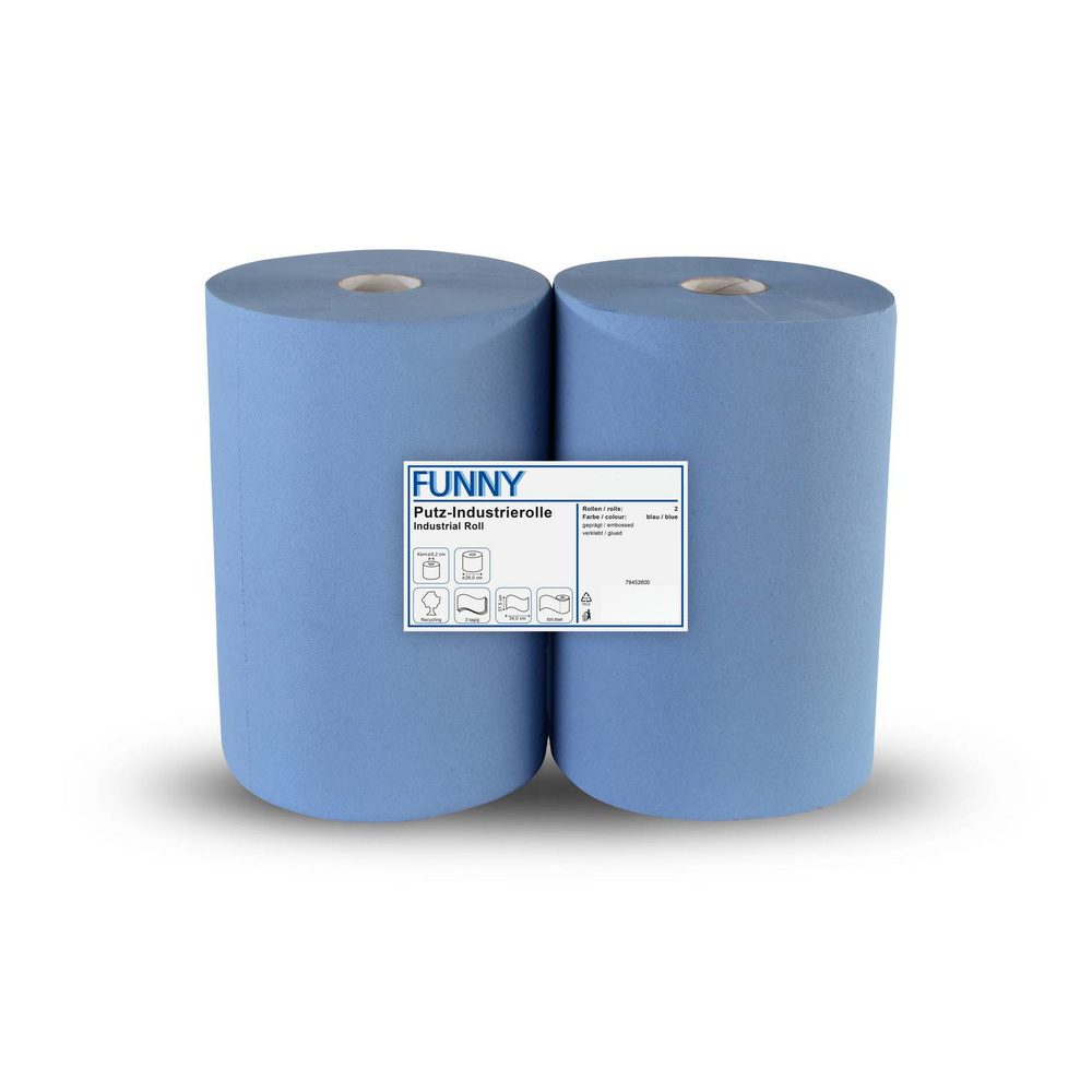 Industrierolle 375 mm, 3-lagig, recycling blau, Recyclingpapier - 2 Rollen