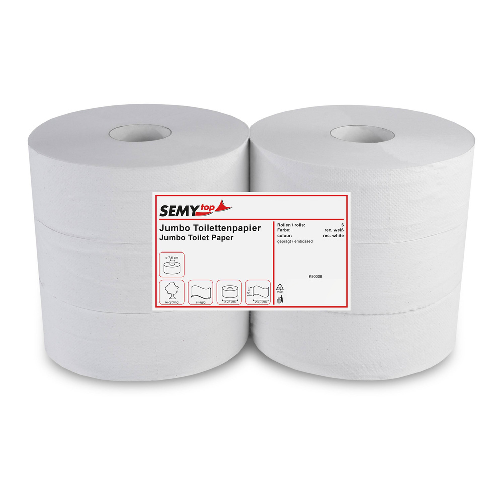 Jumbo-Toilettenpapier, 2-lagig, Recyclingpapier - 6 Rollen