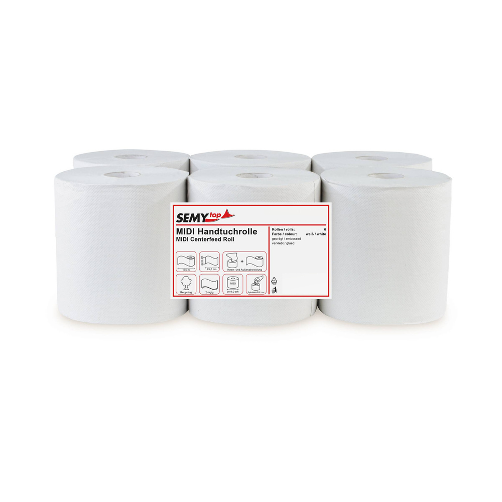 Handtuchrolle MIDI 200 mm, 2-lagig, Recyclingpapier - 6 Rollen