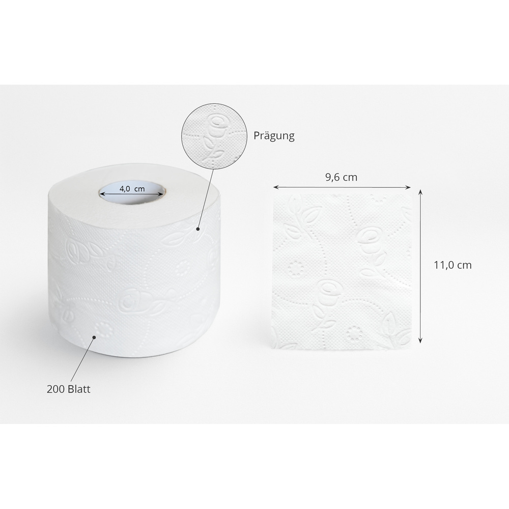 Toilettenpapier 3-lagig, 200 Blatt, Zellstoff - 64 Rollen