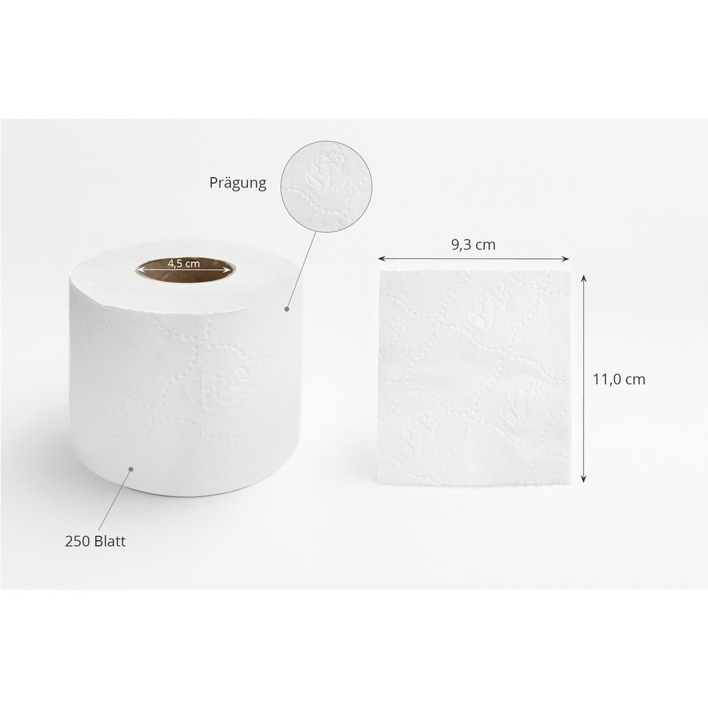 Toilettenpapier 2-lagig, 250 Blatt, Zellstoff - 64 Rollen