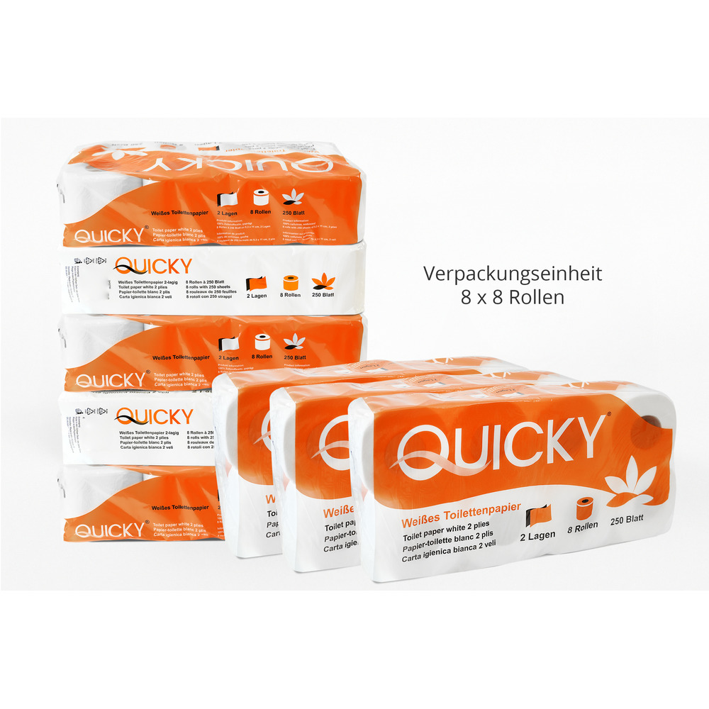 Toilettenpapier 2-lagig, 250 Blatt, Zellstoff - 64 Rollen