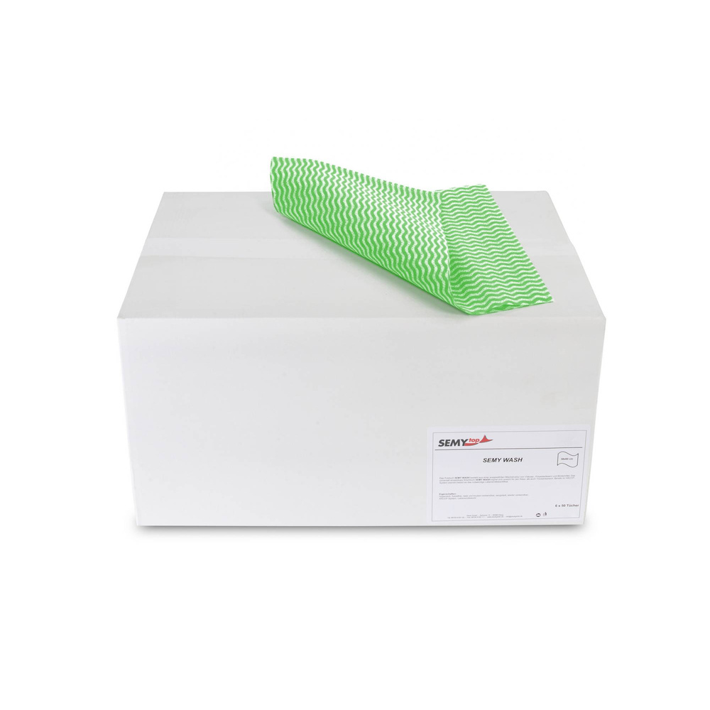 Wash Putztuch grün, 380x600 mm, Viskose / Polyester und Bindemittel je Box 50 Blatt - 6 Boxen