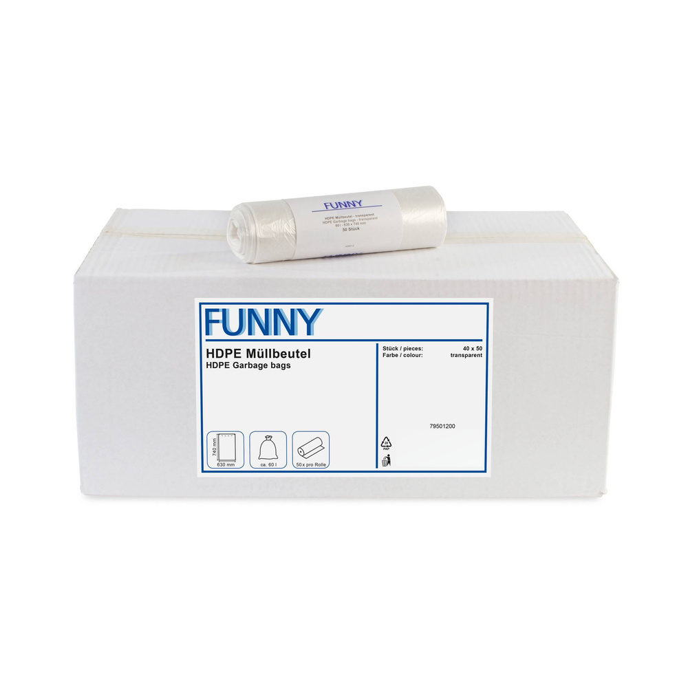 HDPE Müllbeutel, natur, 60 l, - 40 Rollen