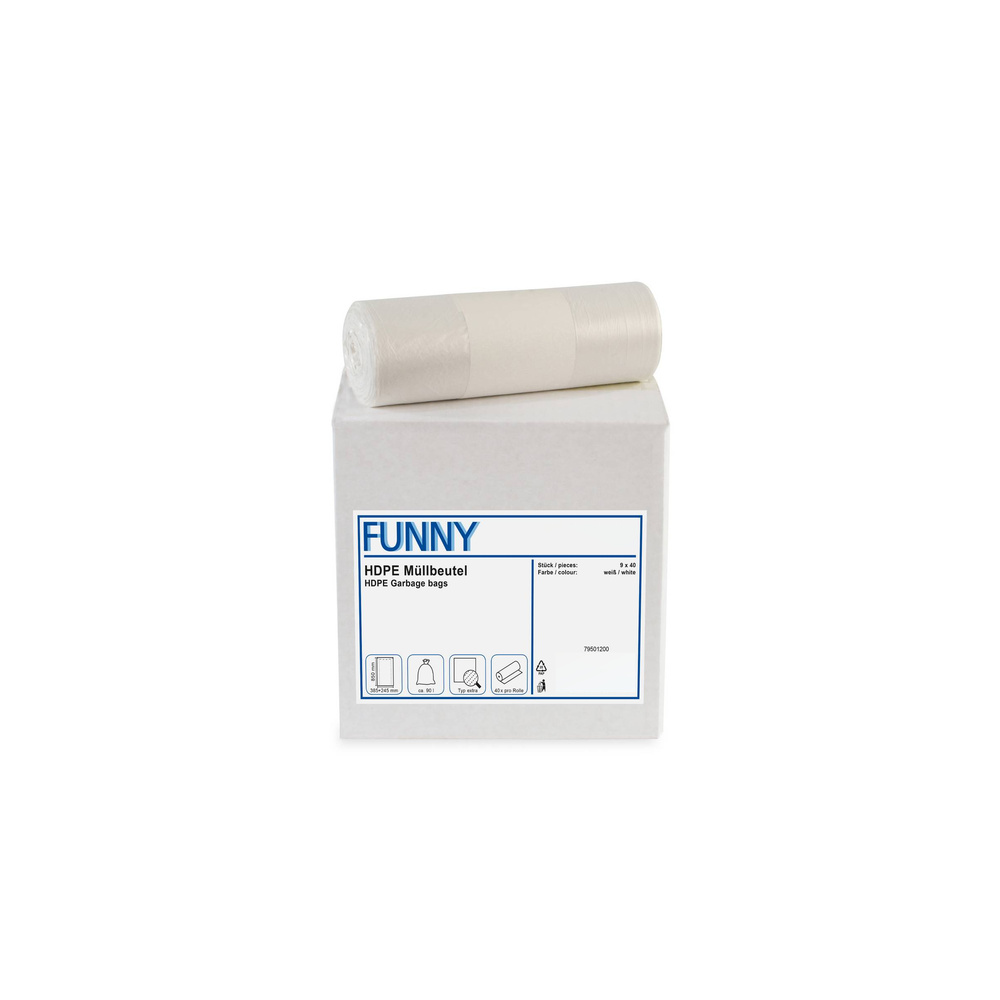 HDPE Müllbeutel, extra, weiß, 90 l, - 9 Rollen