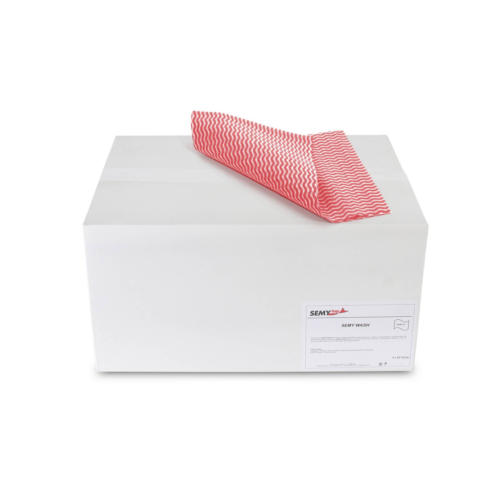 Wash Putztuch rot, 380x600 mm, Viskose / Polyester und Bindemittel je Box 50 Blatt - 6 Boxen