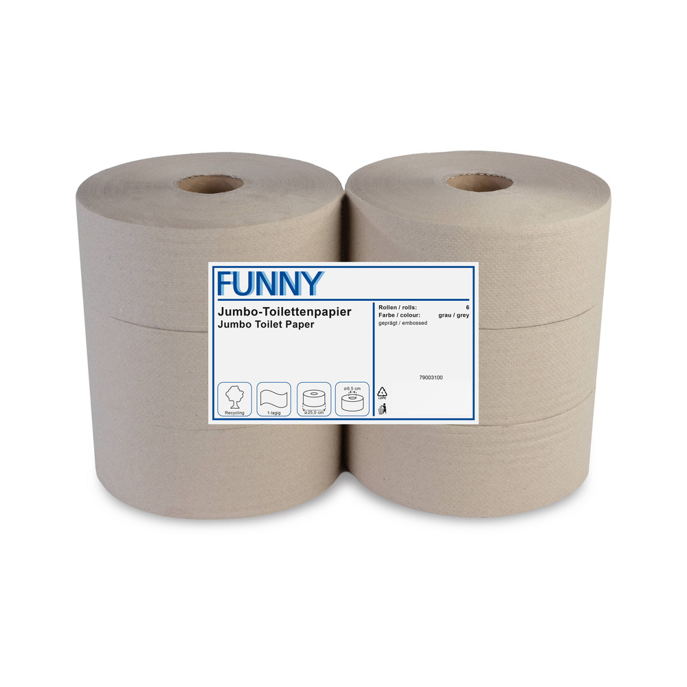 Jumbo-Toilettenpapier, 1-lagig, Recyclingpapier - 6 Rollen