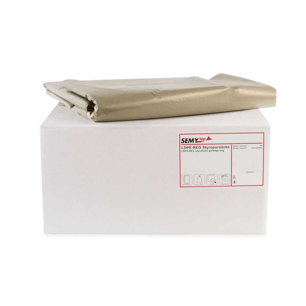 LDPE-Reg. Styroporsäcke, transparent, Typ 80, ca. 1.000 l, LDPE-Regenerat - 50 Stück