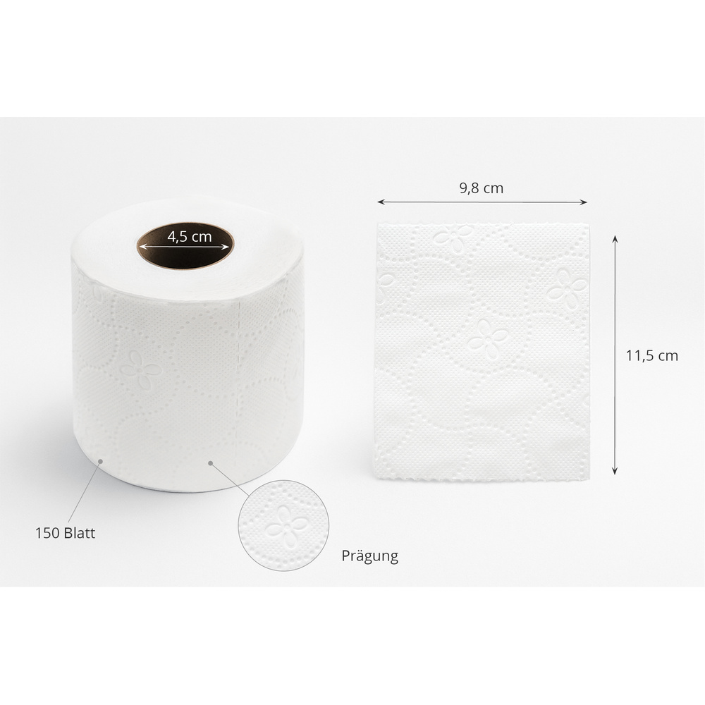 Toilettenpapier 4-lagig, 150 Blatt, Zellstoff - 80 Rollen