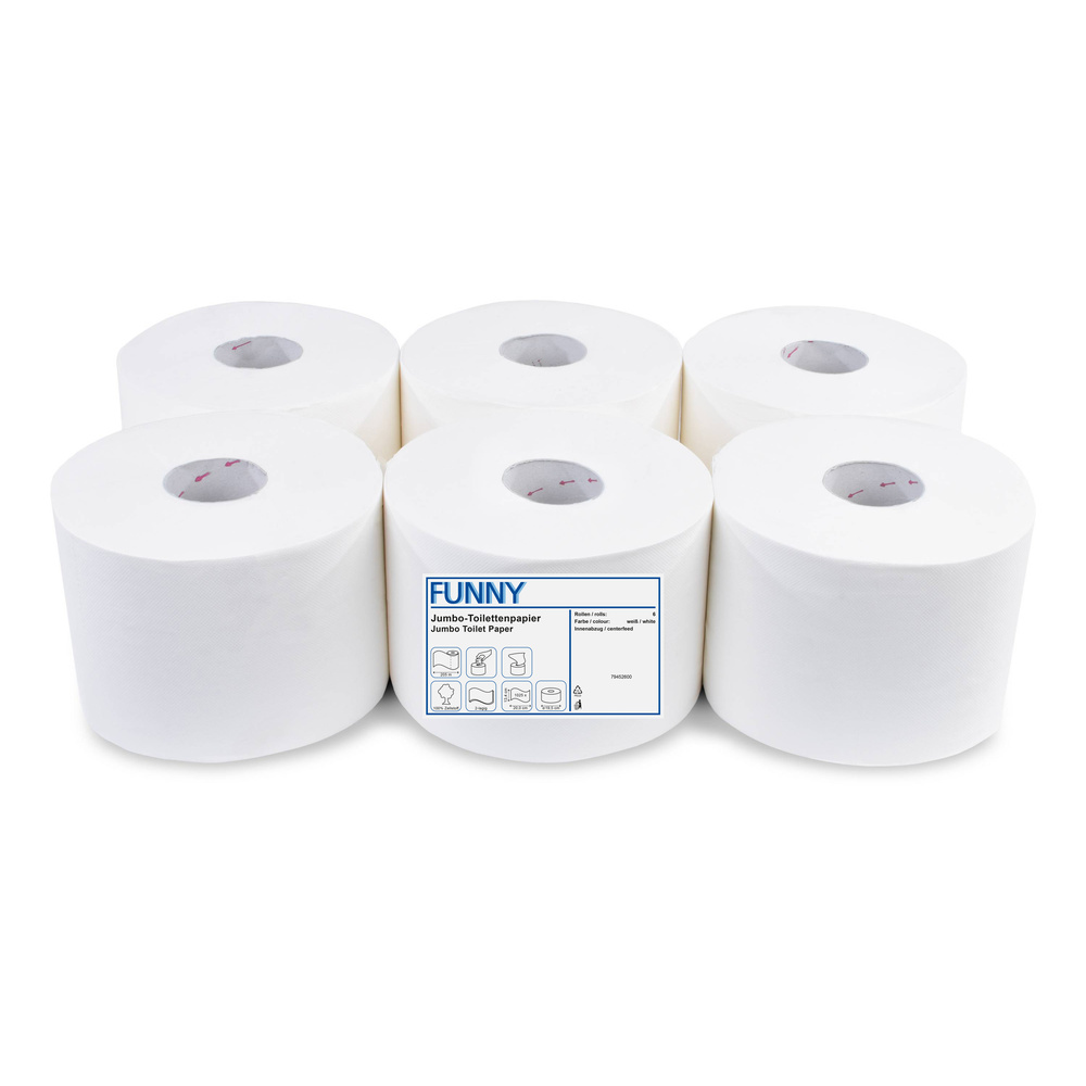 Jumbo-Toilettenpapier, 2-lagig, Zellstoff - 6 Rollen