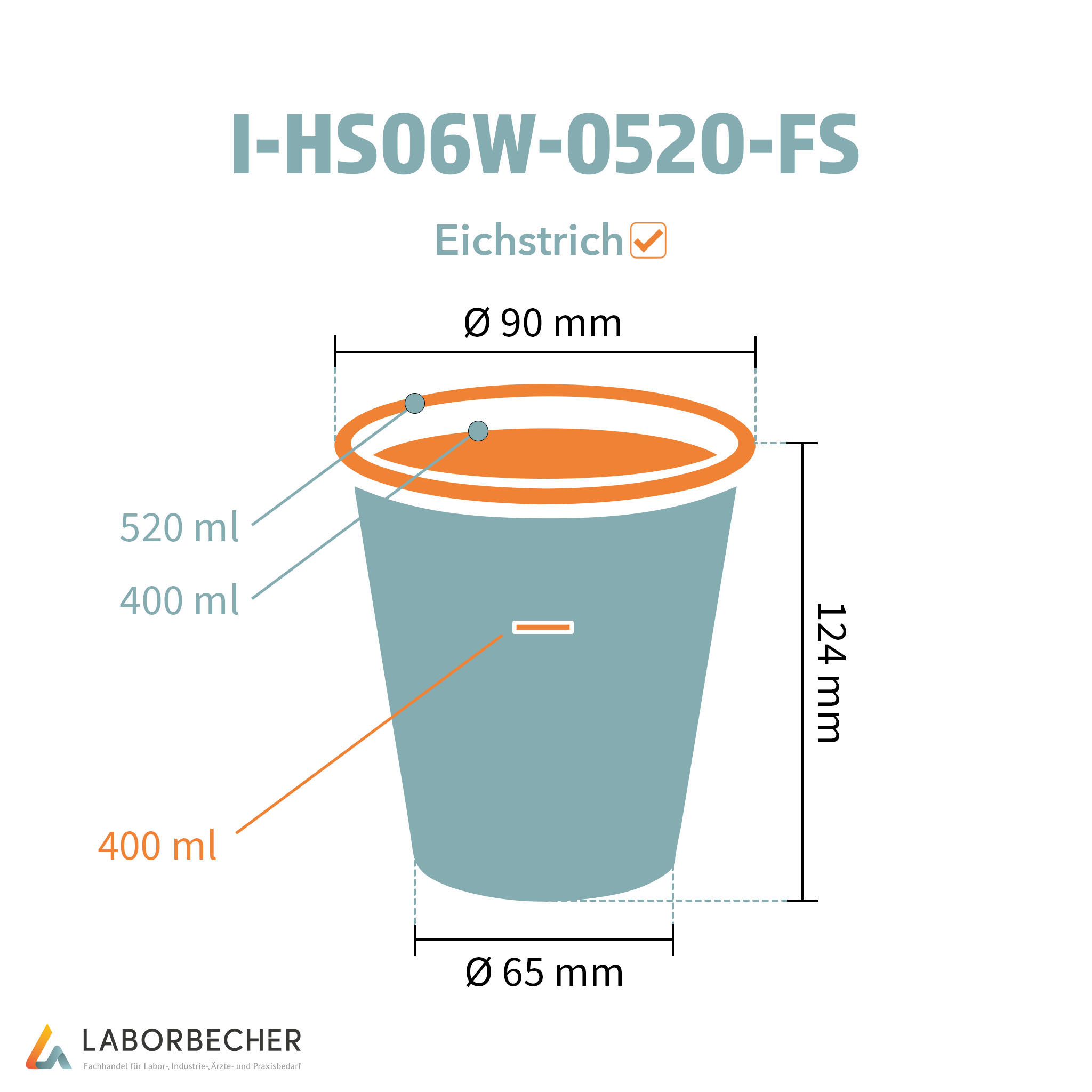 Becher 520, Ø90 x 124, PP, weiß mit Füllstrich - 624 Stück