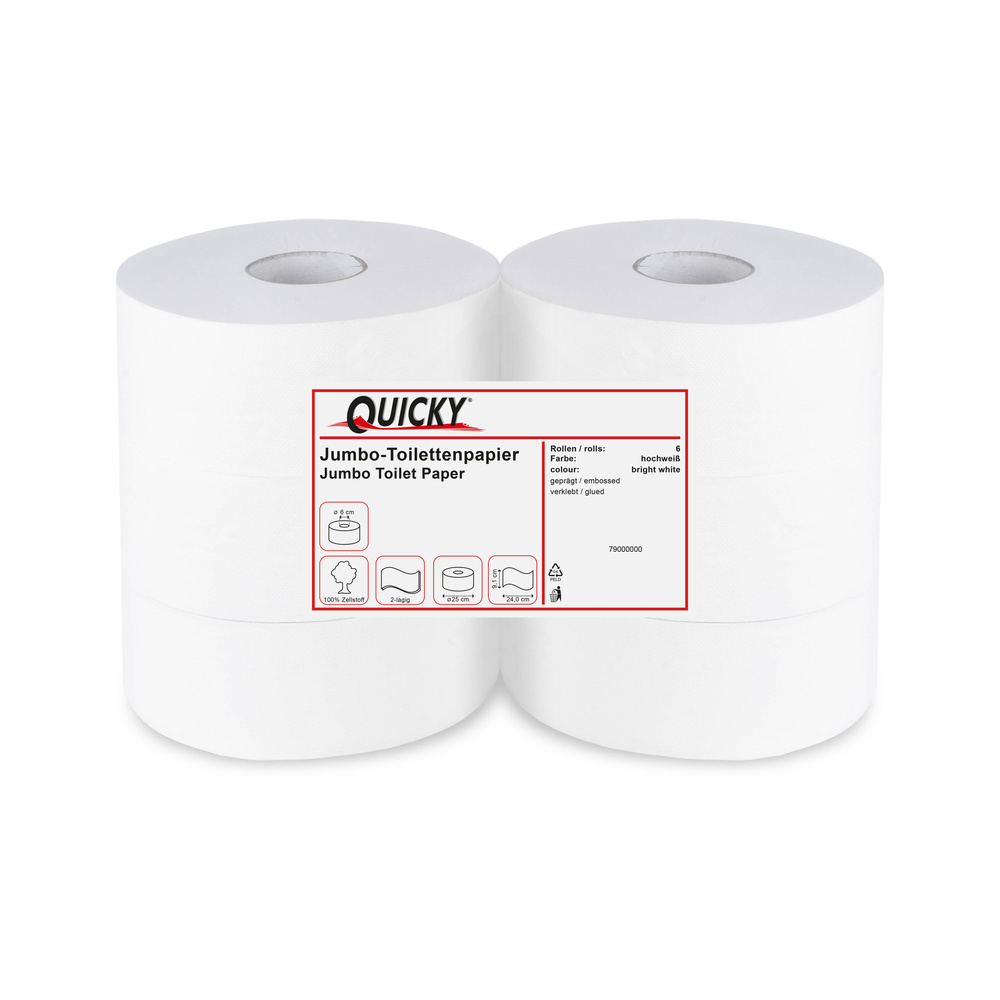 Jumbo-Toilettenpapier, 2-lagig, Zellstoff - 6 Rollen