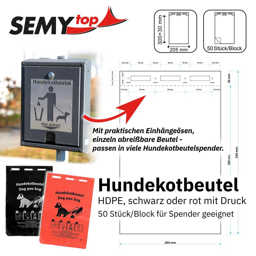 HDPE Hundekotbeutel, rot, mit schwarzem Druck - 2000 Stück