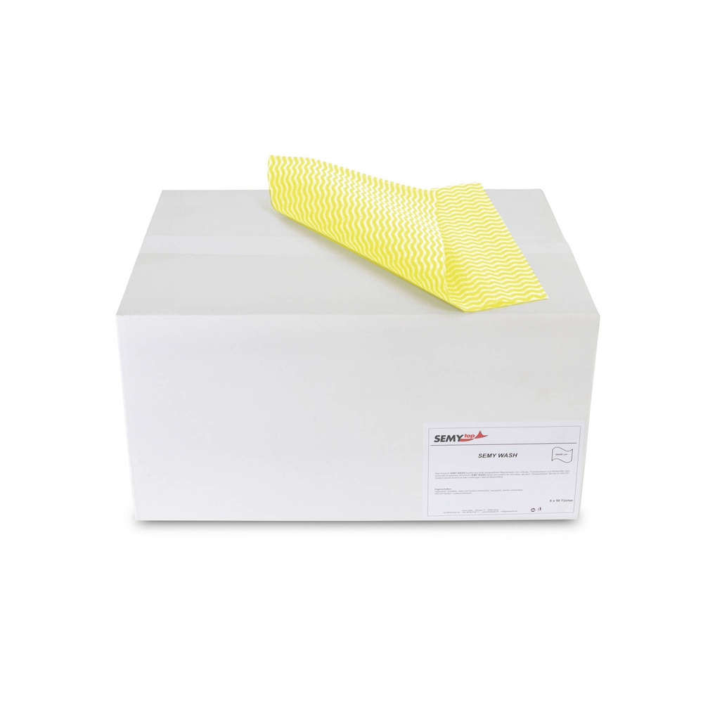 Wash Putztuch gelb, 380x600 mm, Viskose / Polyester und Bindemittel je Box 50 Blatt - 6 Boxen