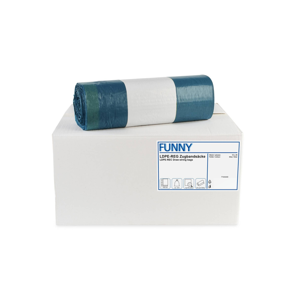 LDPE-Regenerat Zugbandsäcke, blau, - 10 Rollen