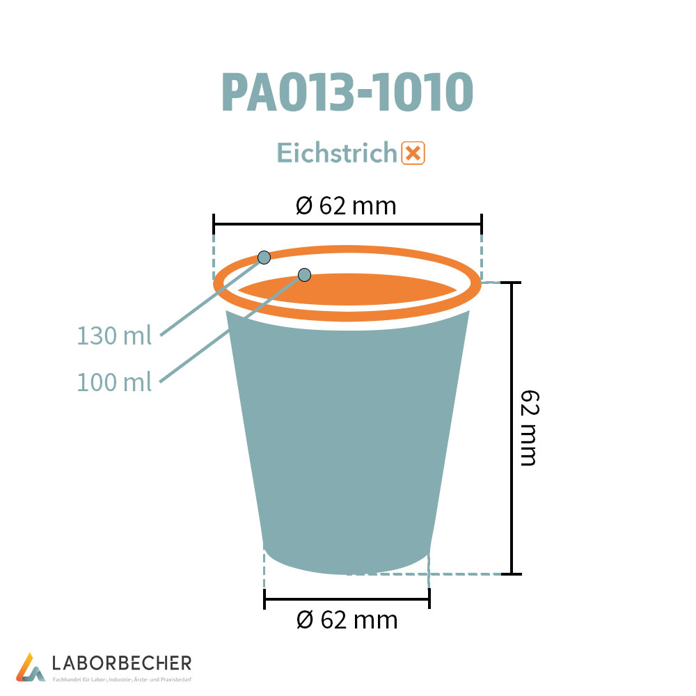Hartpapierbecher 130 ml max., Ø 62 x H 62 mm, 100 ml, PAP/PE, weiß ohne Eichstrich - 1000 Stück