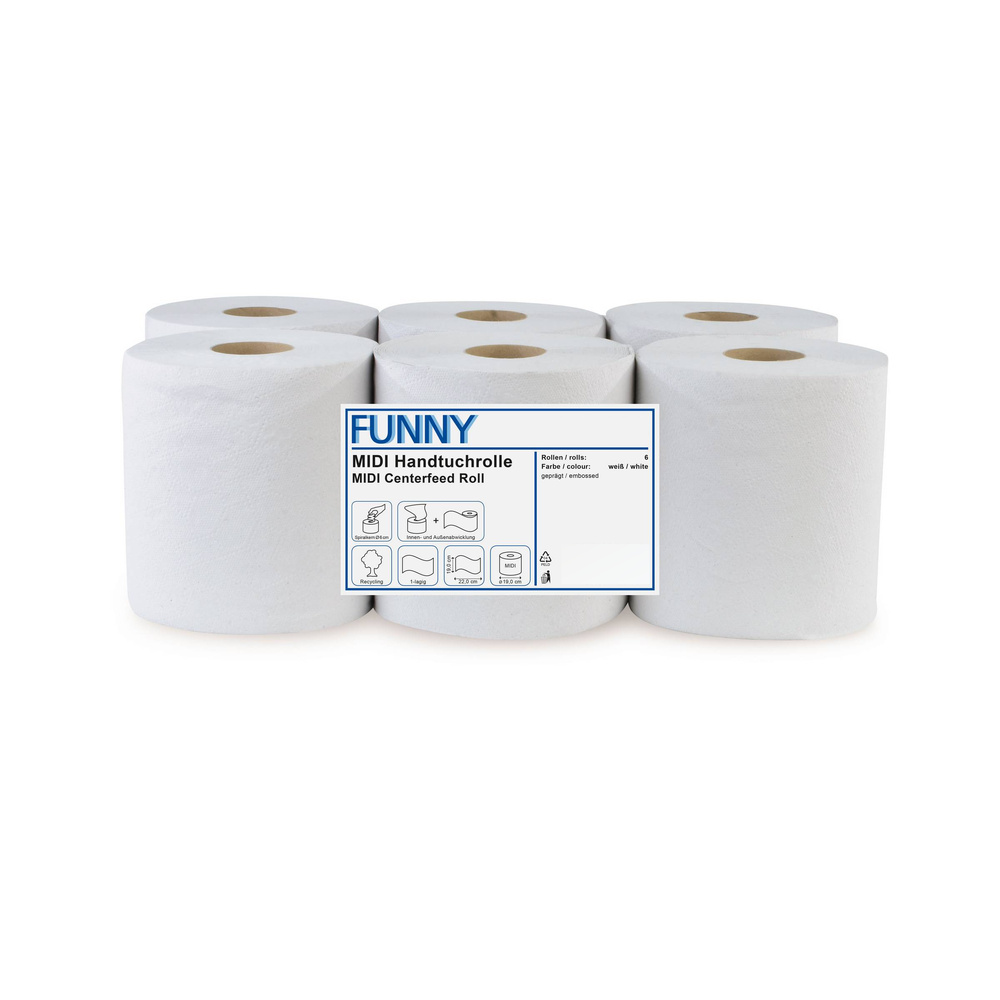 Handtuchrolle MIDI 190 mm, 1-lagig, Recyclingpapier - 6 Rollen
