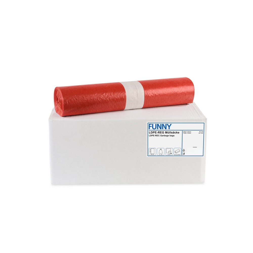LDPE-Regenerat Müllsäcke, rot, - 10 Rollen