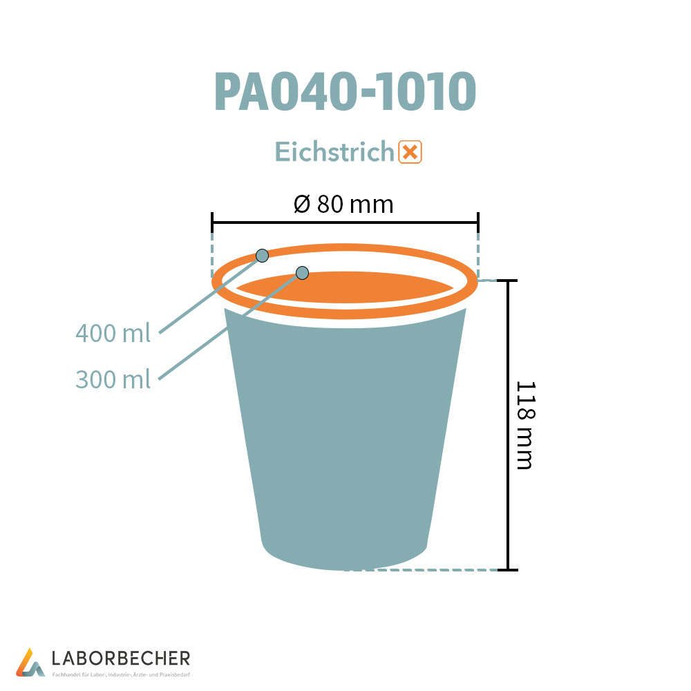 Hartpapierbecher 400 ml max., Ø 80 x H 118 mm, 300 ml, PAP/PE, weiß ohne Eichstrich - 2000 Stück