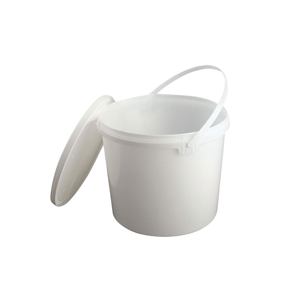 Behälter 6000 ml max., Ø  220 x H 180 mm, PP, mit Deckel, Originalitätsverschluss, Henkel, weiß - 25 Stück