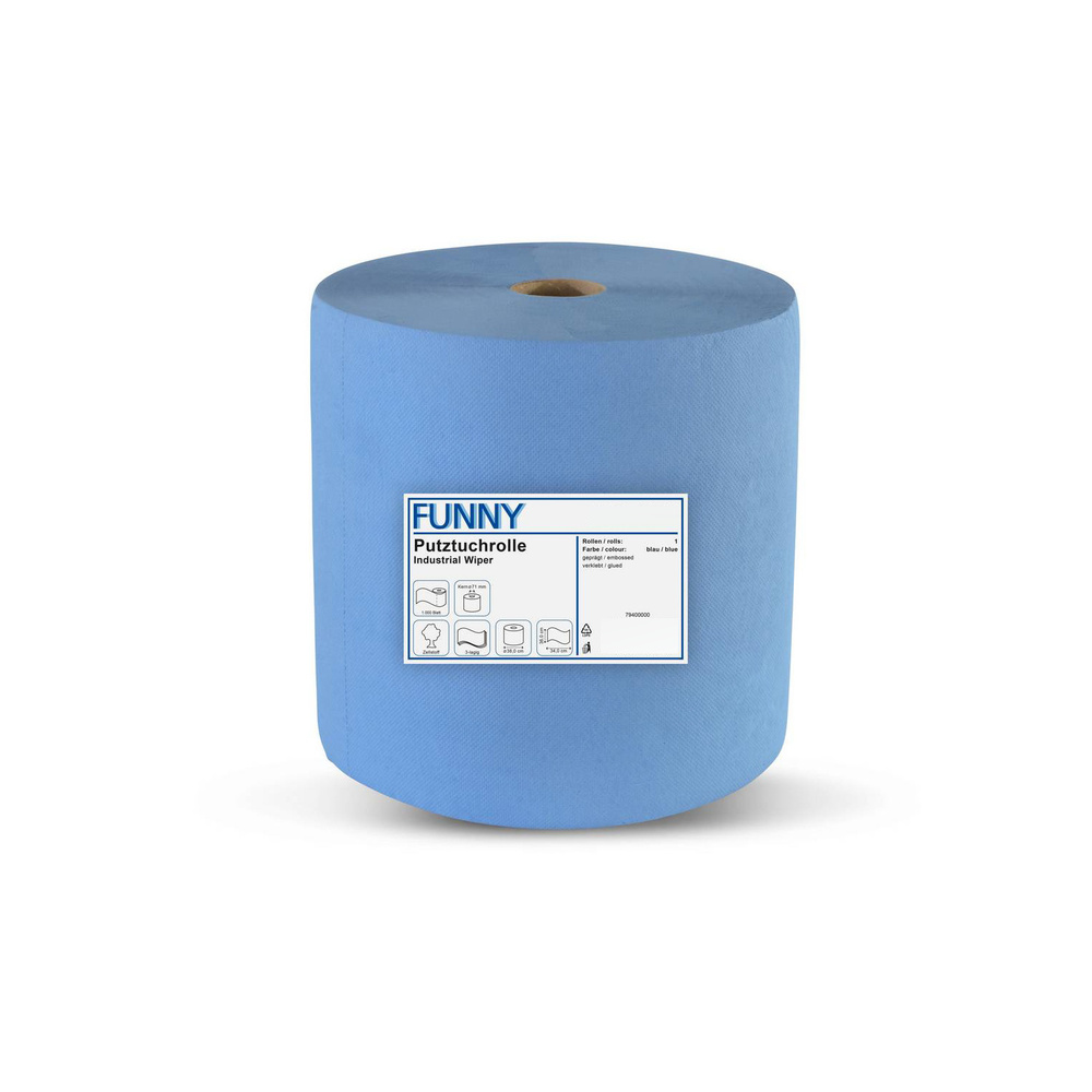 Industrierolle 360 mm, 3-lagig, blau, Zellstoff - 1 Rolle