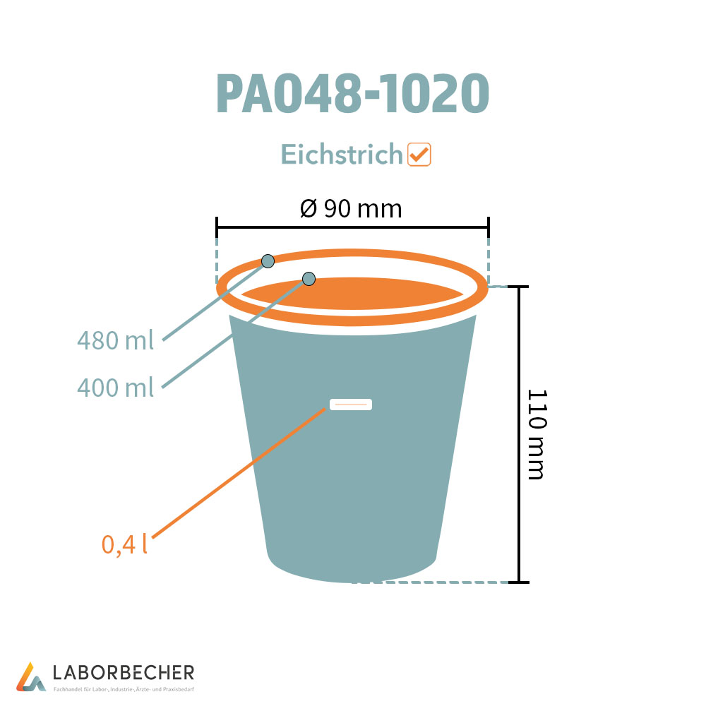 Hartpapierbecher 480 ml max., Ø 90 x H 110 mm, 400 ml, PAP/PE, weiß Eichstrich 0,3 l - 800 Stück