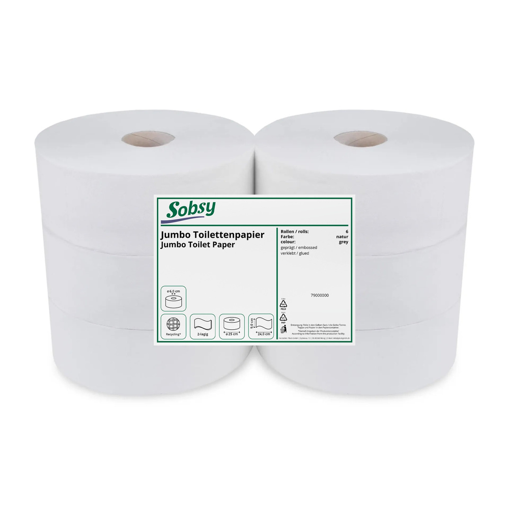 Jumbo-Toilettenpapier, 2-lagig, rec. natur, Recyclingpapier - 6 Rollen