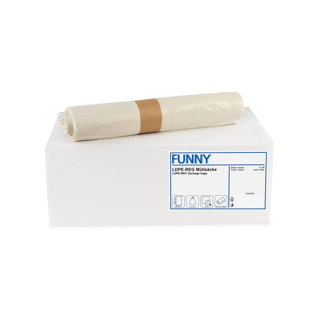 LDPE-Regenerat Müllbeutel extra, weiß, - 9 Rollen