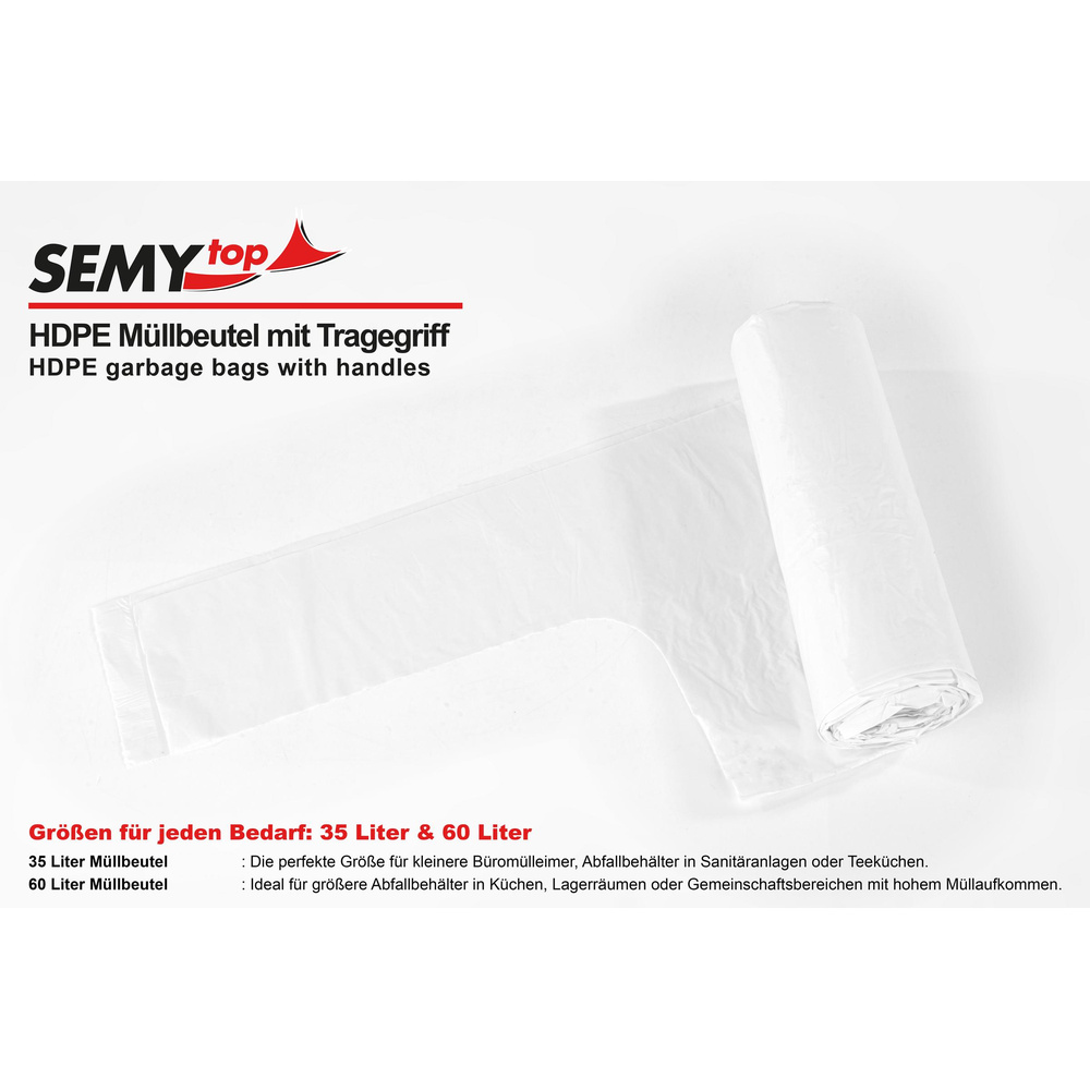 HDPE Müllbeutel, extra, mit Tragegriff, weiß, 35 l - 60 Rollen