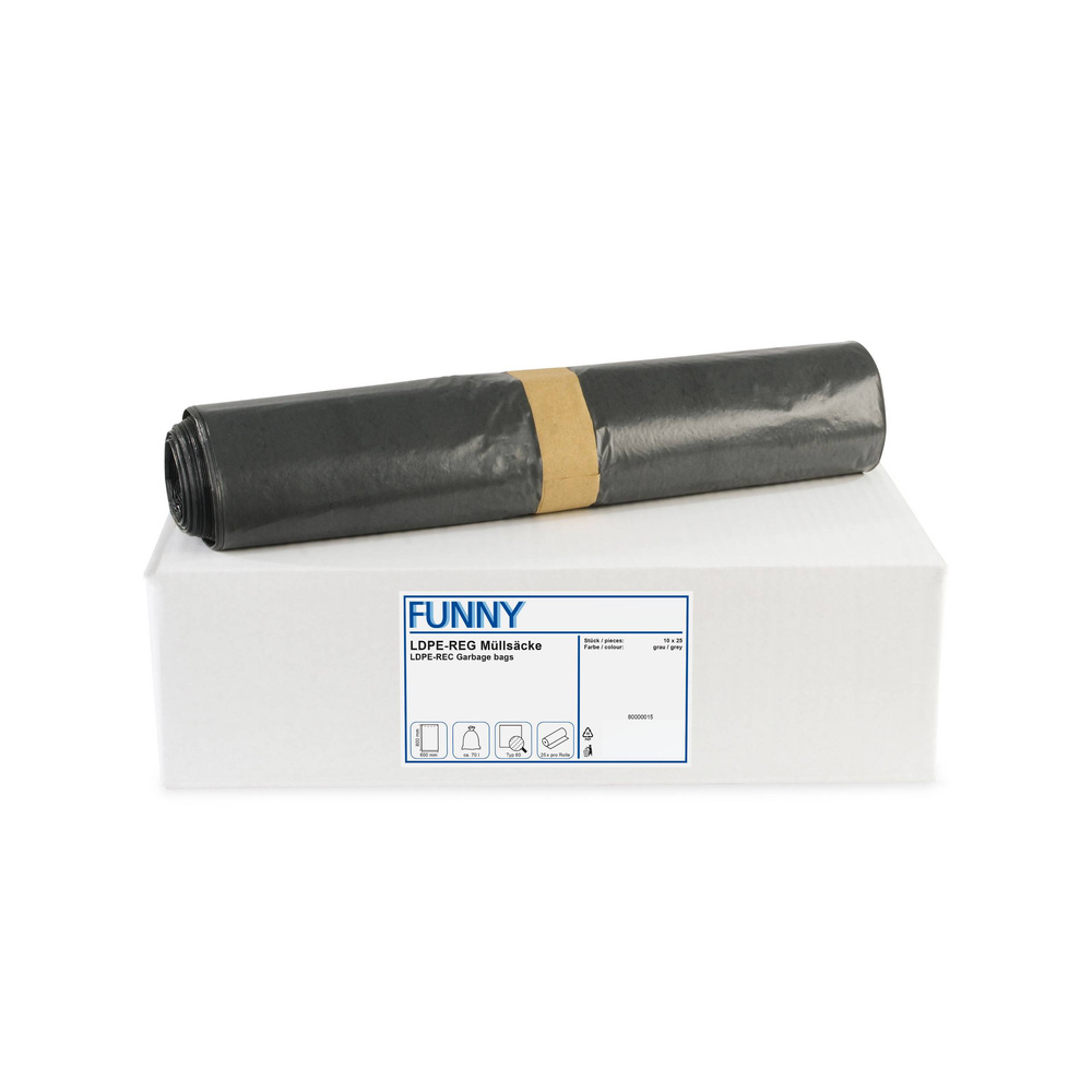 LDPE-Regenerat Müllsäcke, grau - 10 Rollen