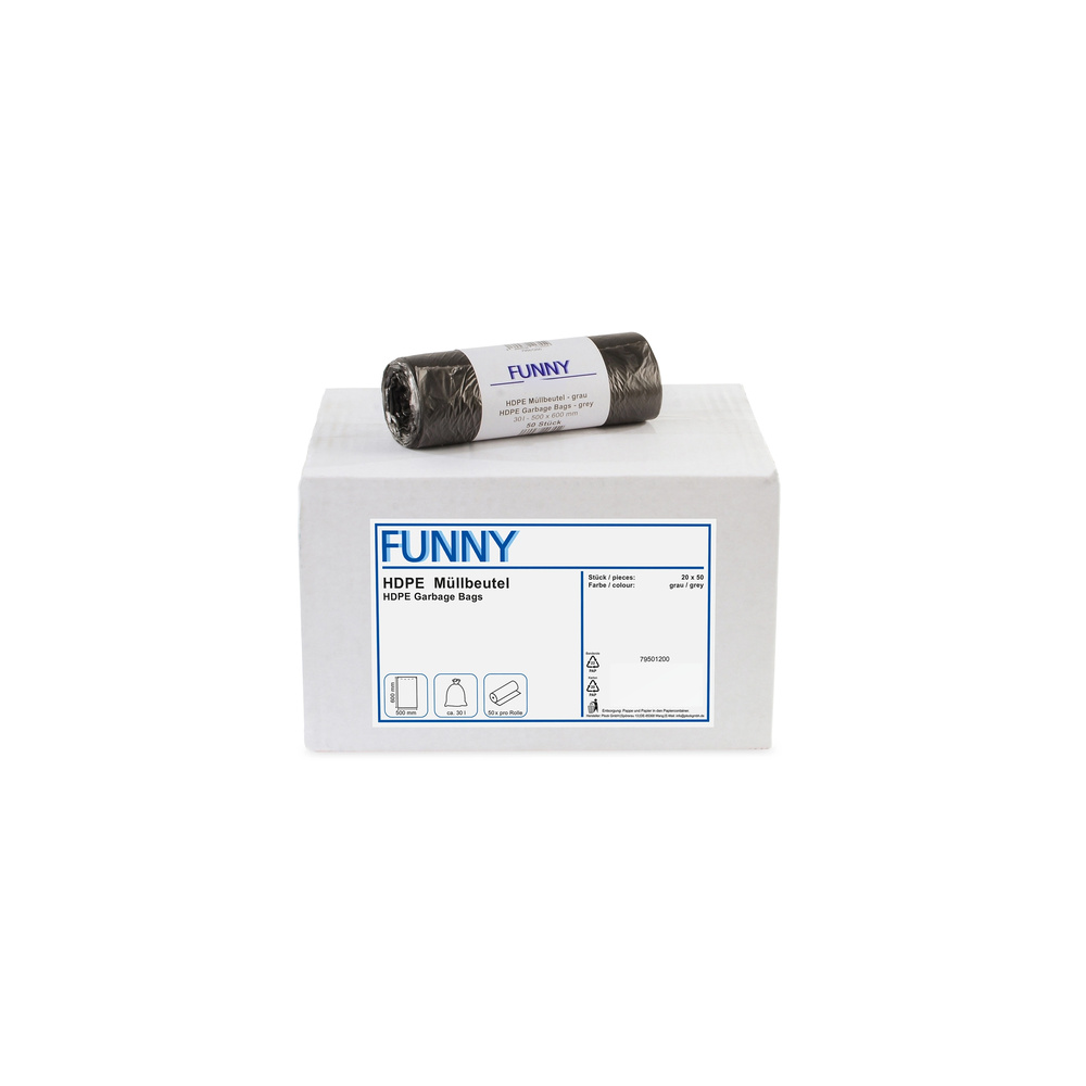 HDPE Müllbeutel, grau, 30 l, - 20 Rollen
