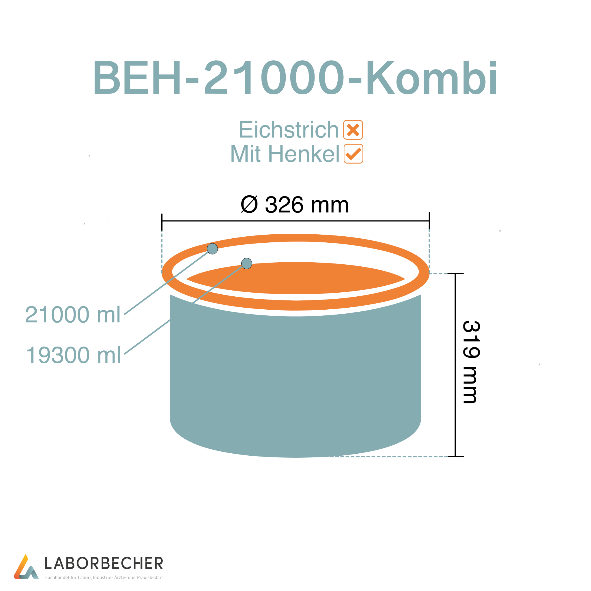 Behälter 21000 ml max., Ø  326 x H 319 mm, PP, mit Deckel, Originalitätsverschluss, Henkel, weiß - 240 Stück
