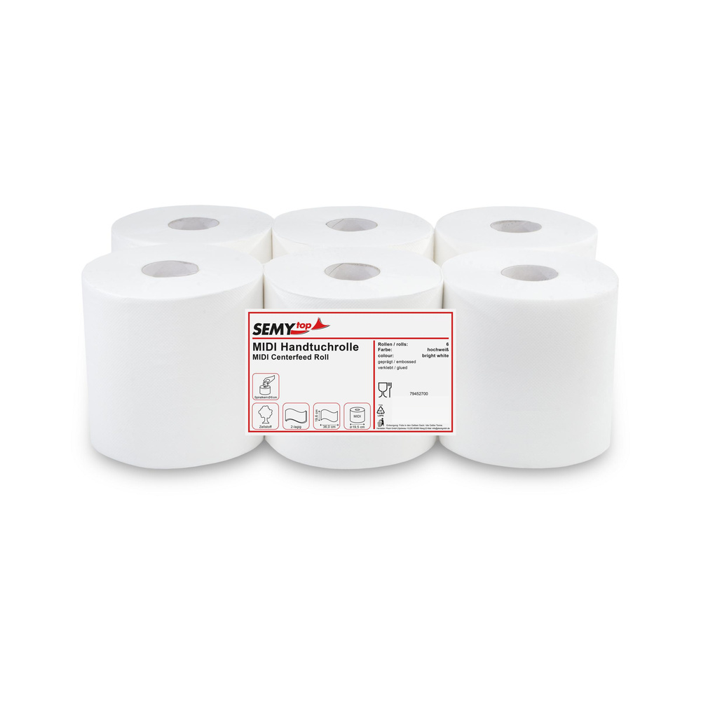 Handtuchrolle MIDI 196 mm, 2-lagig, Zellstoff - 6 Rollen