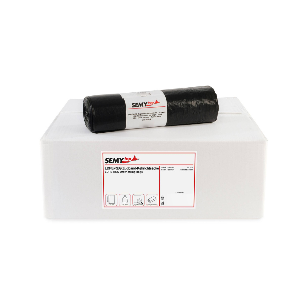LDPE-Reg. Zugband-Kehrichtsäcke,, LDPE-Regenerat - 20 Rollen