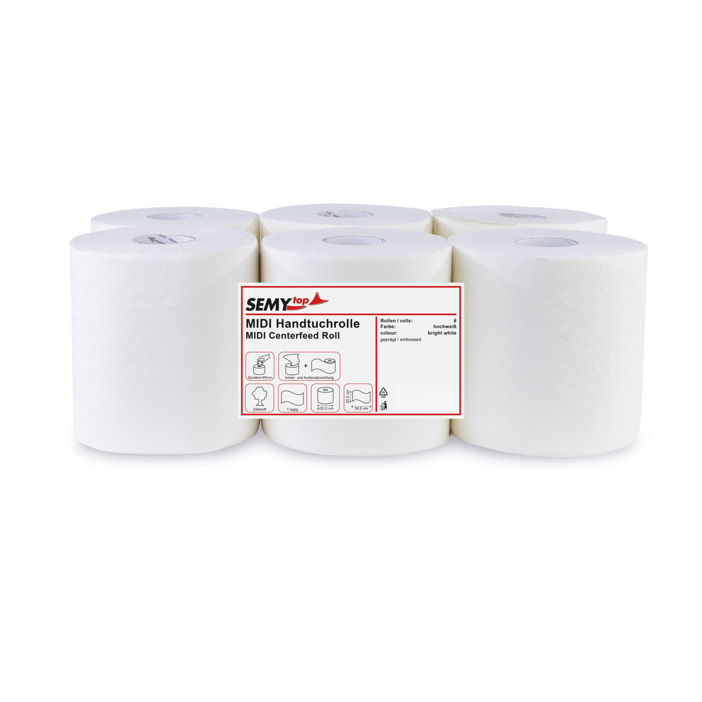 Handtuchrolle MIDI 200 mm, 1-lagig, Zellstoff - 6 Rollen
